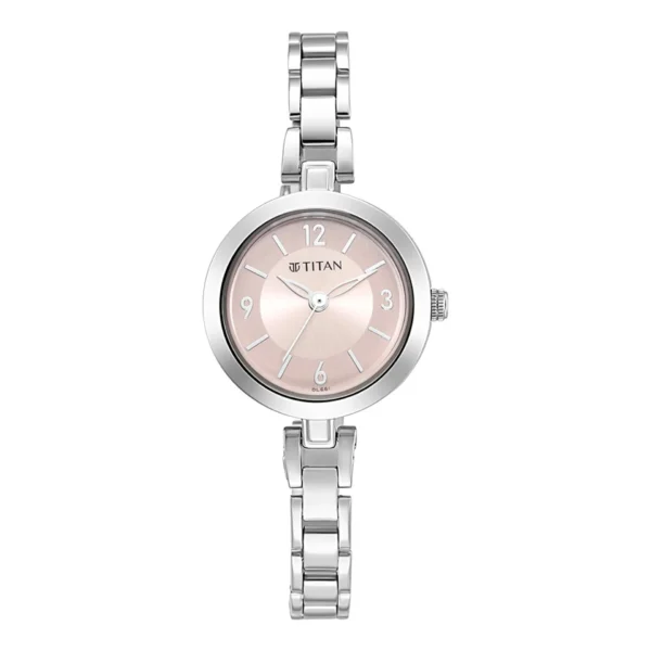 Titan Lagan Pink Dial Analog Metal Strap Watch for Women (2598SM06)
